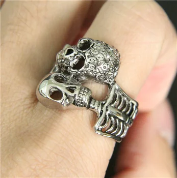 Niesamowity design gorący kości czaszki pierścień ze stali nierdzewnej 316L fajne mody męskie pierścienie punk rowerzysta pierścień