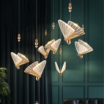 Nordic nowe lampy led żyrandol nowoczesny światło w luksusowym stylu motyl kształt koraliki wiszące lampy do sypialni szafki strych czysta czerwona lampka