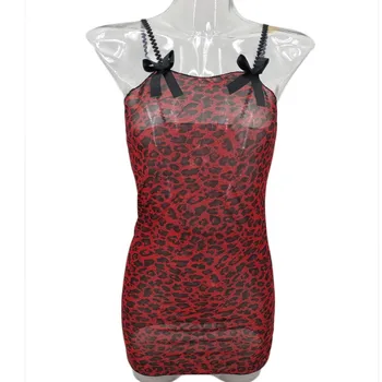 Nowa koszula nocna 2020 Sexy Women Bow Leopard Print Lace Trim Lingerie Koszulka Mini Dress + G-String #3