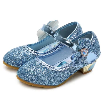 Nowe buty dziecko księżniczki na wysokich obcasach dla dziewczyn pojedyncze buty jesienne skórzane buty dla dziewczynek rozmiar 24-36 UE