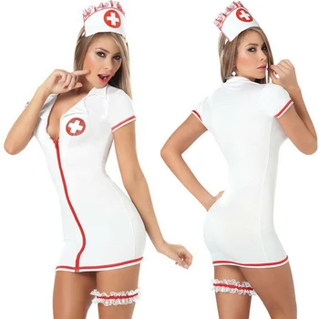 Nowe Kobiety Sexy Bielizna Pielęgniarka Jednolite Stroje Sukienka Lato V Neck Z Długim Rękawem Kostiumy Niezwykłe Pielęgniarka Lekarz Cosplay Strój Zestaw