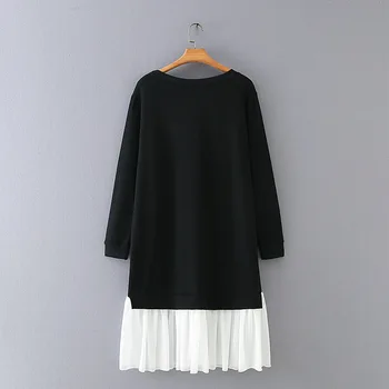 Nowe panie jesień zima plus size sukienka midi dla kobiet duże długi rękaw luźny bawełna czarny print plis 3XL 4XL 5XL