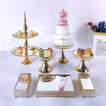 Nowe złoto galwanicznie metal ciasto stoisko zestaw wyświetlacz Ślub Urodziny deser ciastko talerz szafy
