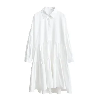 Nowy 2020 jesień koszula w białe sukienki dla kobiet dorywczo temat Wysoka Talia modny nieregularne plisowane dzikie plus size sukienka falbanka