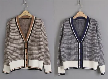 Nowy 2020 Jesień Zima Damskie swetry plaid temat dorywczo modne topy koreański styl na drutach swetry rozpinane