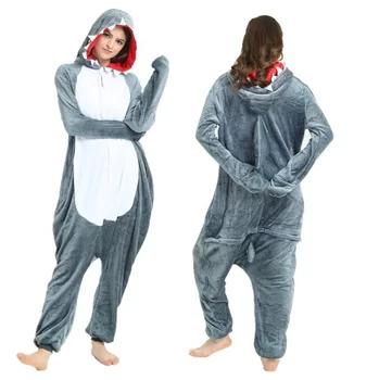 Nowy Cosplay Szary Rekin Onesies Dorośli Piżamy Jednorożec Кигуруми Piżamy Kreskówka Halloween Kostium Bielizna Nocna Panda Kombinezon Odzież