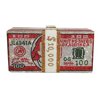 Nowy kryształ pieniądze USD torby dolar projekt luksusowe diamentowe torebki wieczorowe partia portfel kopertówka torebka ślubny obiad portfele torby