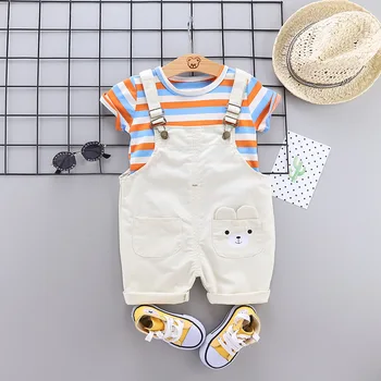 Nowy letni Baby Boy ubrania garnitur dzieci dziewczyna bawełny t-shirt w paski kombinezony 2 szt./kpl. dziecko moda ubrania Dziecięce, dresy