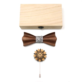 Nowy projekt 3D Wedding Dinne Handmade Wooden Butterfly Wood Tie Men Bow Tie Corbatas Para Hombre Gravata Brooch Box Set