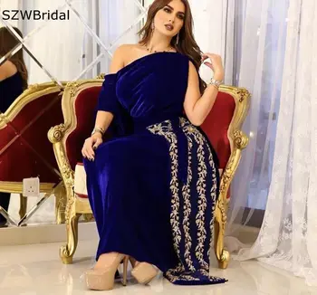 Nowy przyjazd velvet niebieski royal suknie wieczorowe dla kobiet 2021 koronki linkę szlafrok soiree Dubaj kaftan partii studniówkę sukienka plus size