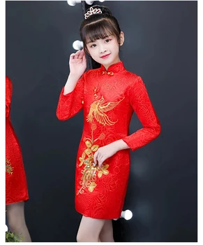 Nowy Rok Dziewczyny Retro, Tradycyjny Chiński Cheongsam Sukienka Kwiatowy Dla Dzieci Sukienki Zimowe Pikowane Qipao Tang Garnitur Druku Dla Dzieci