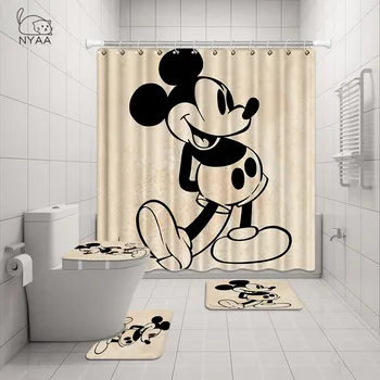 NYAA 4 szt Minnie i Mickey prysznicem kurtyna podium dywan pokrywa toalety mata Maty do kąpieli, zestaw do wystroju łazienki