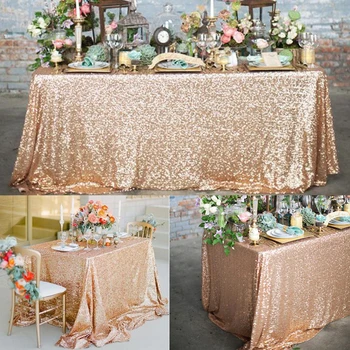 Obrus cekiny różowe złoto połysk haftowane, okrągły, prostokątny obrus do dekoracji uroczystości ślubnej Dostosowywająca TC009