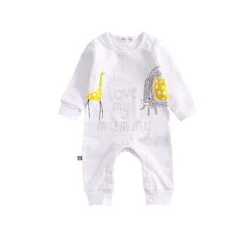 Odzież Dziecięca Dla Chłopców Z Długim Rękawem Jesienne Kombinezony Bawełniane Piżamy Love Daddy Love Mummy Clothing Giraffe Wzór Baby Kombinezon