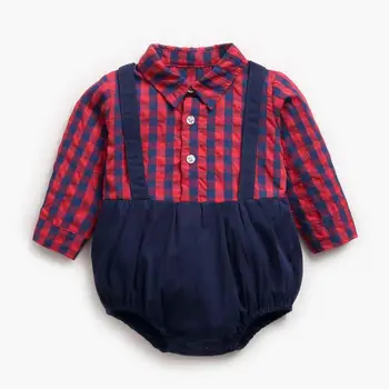 Odzież dziecięca koszula w kratę szyć chłopiec jednoczęściowy kombinezon dziecięcy odzież dziecięca wiosna i jesień kombinezon klapy noworodek odzież