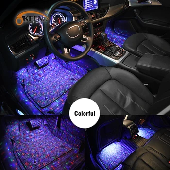 OKEEN Car Styling LED dekoracyjne atmosferyczne lampy kolorowe gwiezdne światła uniwersalne auto wnętrze fotele dolny światło z USB i pilotem zdalnego sterowania