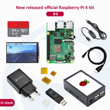 Oryginalny Raspberry Pi 4 Model B 8G Starter Kit z wyłącznikiem zasilania liniowego ładowarką Adapte i 64G TF karty