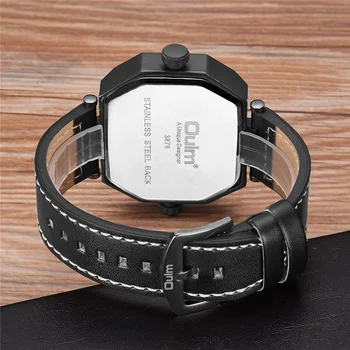 Oulm nowe unikalne markowe Męskie zegarki sportowe mężczyźni luksusowej marki dwie strefy czasowe dorywczo zegarek z prawdziwej skóry Męskie zegarek kwarcowy