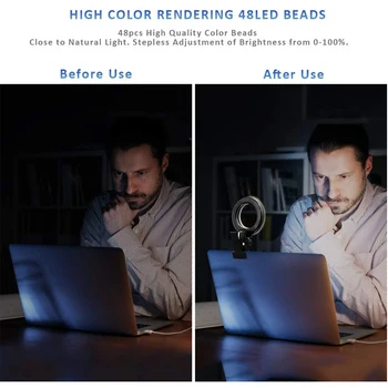 Oświetlenie wideokonferencji Selfie Ring Light z zaciskowym mocowaniem do wideokonferencji Dimmable Webcam Light for Tik Tok Makeup