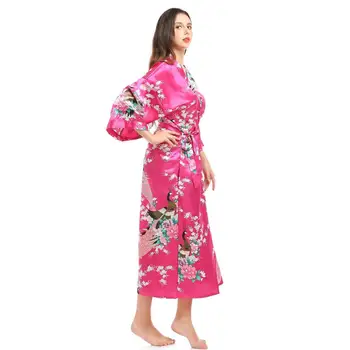 Panna Młoda, Świeżo Po Ślub Wydłużyć Szlafrok Sukienka Kobiety Wydruku Kwiat Kimono Gejsza Koszula Nocna Seksowna Nocna Odzież Szlafroki Piżamy