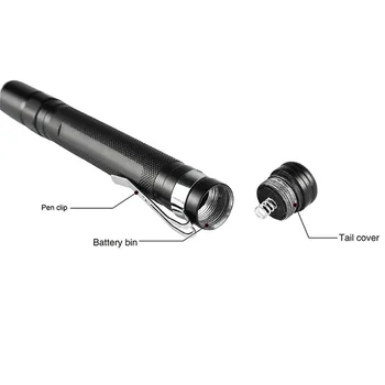 Pen Light Mini Portable LED Flashlight Q5 1 Switch Mode teleobiektyw zoom latarka led na kempingu turystyki pieszej by 2xAAA ON OFF