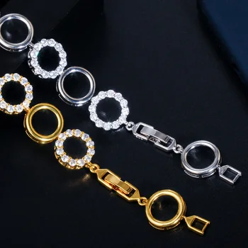 Pera modny błyszczący biały Cyrkon sześciennych żółtego złota okrągły duży ogniwo łańcucha bransoletki dla pań bal maturalny CZ betonowa biżuteria B160