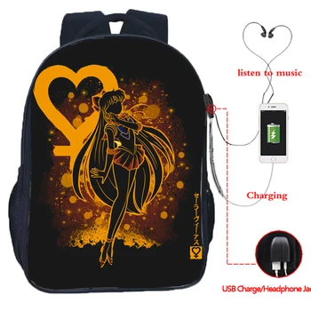 Piękna Sailor Moon USB ładowanie plecak student Usagi szkolna torba nastolatki Księżyc Zamieniać chłopcy dziewczęta Mamoru USB podróży plecak prezent