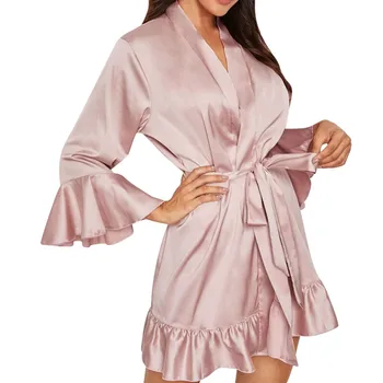 Piżamy 2019 damskie satynowe piżamy, szlafrok satyna koronki kimono piżamy Sleep&lounge Pijama jedwabne piżamy Sleepdress #YJ
