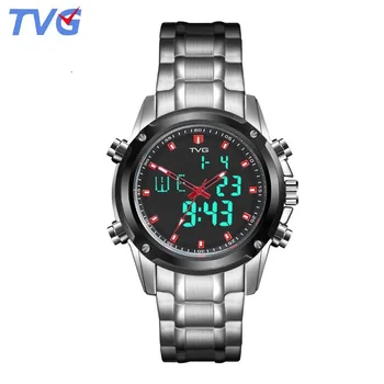 Podwójny wyświetlacz zegarki męskie TVG 526 kwarcowy zegarek sportowy zegarek cyfrowy led zegarek zegarki wojskowe Relogio Masculino narzędzia