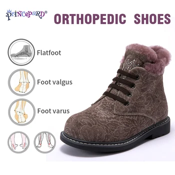 Princepard Winter naturalne futro ortopedyczne buty dla dziewczynek, chłopców 23-28 rozmiar ortopedyczne buty dla dzieci podeszwa TPR