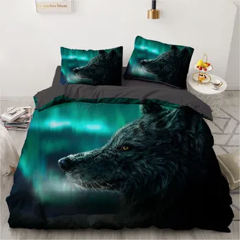 Projektowanie 3D zwierząt wilk komplety pościelowe poszewki na poduszki Shams koc Shams kołdra puchowa zestaw Król pełna jeden rozmiar tekstyliów domowych