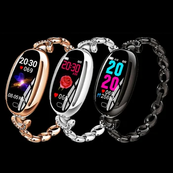 Proker New Women Girl Crystal Luxury Smart Watch Krokomierz Sportowe Zegarek Bransoletka Monitor Rytmu Serca Wodoodporny Zegarek E68