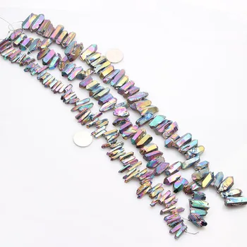 Półszlachetny kamień połówkowy galwaniczny kolorowy naturalny kryształ kwarcu grube koraliki DIY wisiorek biżuteria 15'дюймов