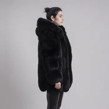 QIUCHEN PJ8149 2020 nowy model kobiety prawdziwe lisie futro płaszcz z długim rękawem, kaptur płaszcza gebuine lis strój wysokiej jakości