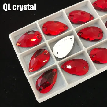QL Crystal 2018 popularne czerwone krople szyć na kryształach dla rzemiosła szycie na rhinestone 2 otwory DIY ubrania sukienka rozwiązań