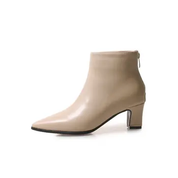 QUTAA 2020 kobiety za zamek błyskawiczny moda botki gruby obcas buty Damskie sztuczna skóra Ostry nosek rozgrzać krótkie buty Size34-43
