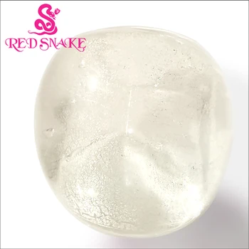 RED SNAKE Fashion Ring Handmade white with Silvercolor foil przezroczyste pierścionki ze szkła murano