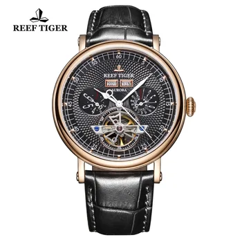 Reef Tiger/RT Top Luxury Brand Watch zegarki męskie z tourbillon z różowego złota wielofunkcyjne automatyczny zegarek szafirowe szkło RGA1903
