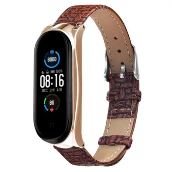 Regulowany pasek do zegarków tkana sztuczna skóra wymiana pasek do zegarków bransoletka do Xiaomi Mi Band 5/5 NFC Smart Zegarki Accessories