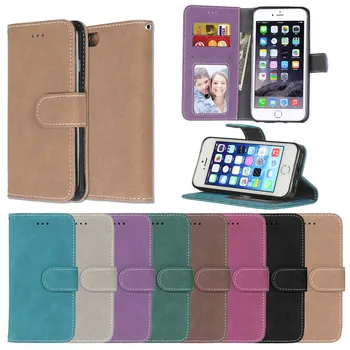 Retro matowe skórzane etui dla iPhone 5S SE Filp Cover Stand klasyczny PU portfel ramka gniazdo kart pamięci, torby dla telefonów komórkowych