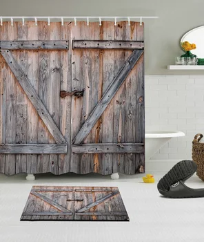 Retro styl vintage drewniane drzwi drukowanie 3D poliester wodoodporny prysznicem kurtyna łazienka kurtyna antypoślizgowa mata mata drzwi