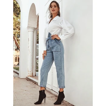 Retro wysoka talia proste jeansy spodnie Damskie odzież uliczna temat jeansowe damskie jeans guziki, zamek błyskawiczny damskie dżinsy 2020