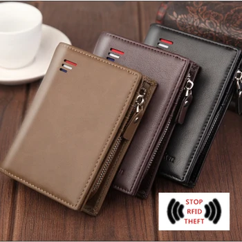 RFID krótkie męskie portfele moda nowy portfel na karty wielofunkcyjny oryginalny skórzany portfel dla mężczyzn portfel na zamek błyskawiczny z kieszenią na monety