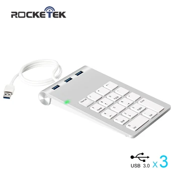 Rocketek USB klawiatura numeryczna 18 klawiszy z trzema koncentratorami USB 3.0 mini klawiatura numeryczna Ultra Slim Number Pad PC