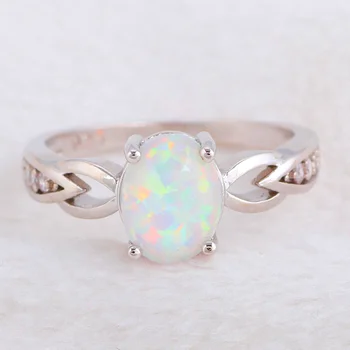ROLILASON Fashion jewelry pierścionek zaręczynowy dla kobiet Biały Ognisty opal posrebrzane pierścienie rozmiar USA #6#7#8#9#10 OR890
