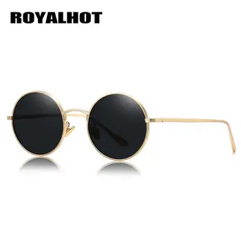 RoyalHot rocznika okrągłe okulary polaryzacyjne mężczyzn marki projektant mody okulary Kobiety metalowa oprawa żywicy soczewki przeciwsłoneczne UV400