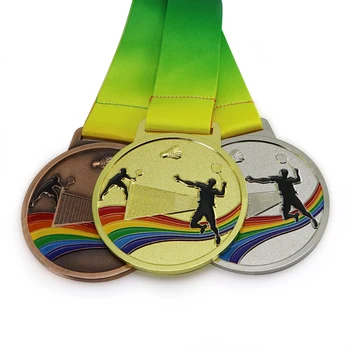 Rozmiar 70 mm бадминтонные medale z kolorową wstążką 1 kpl. zawiera 1 szt. kolor złoty i 1 szt. kolor srebrny , 1 szt. miedziany zapałka medal