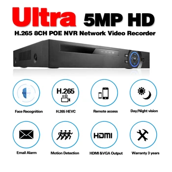 Rozpoznawanie twarzy H. 265, H. 264, POE CCTV NVR Security Surveillance Video Recorder 4CH 8CH 5MP PoE NVR IEE802.3af dla kamer IP PoE