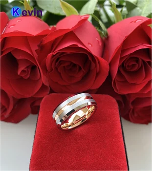 Różowe złoto pierścionek grupa Wolframu obrączki dla mężczyzn i kobiet 8 mm wygodne dopasowanie
