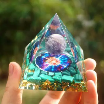 Ręcznie 60 mm Оргонит piramida Ametyst kula z малахитом naturalny Kryształ EMF ochrona Orgon Energia Reiki chakra